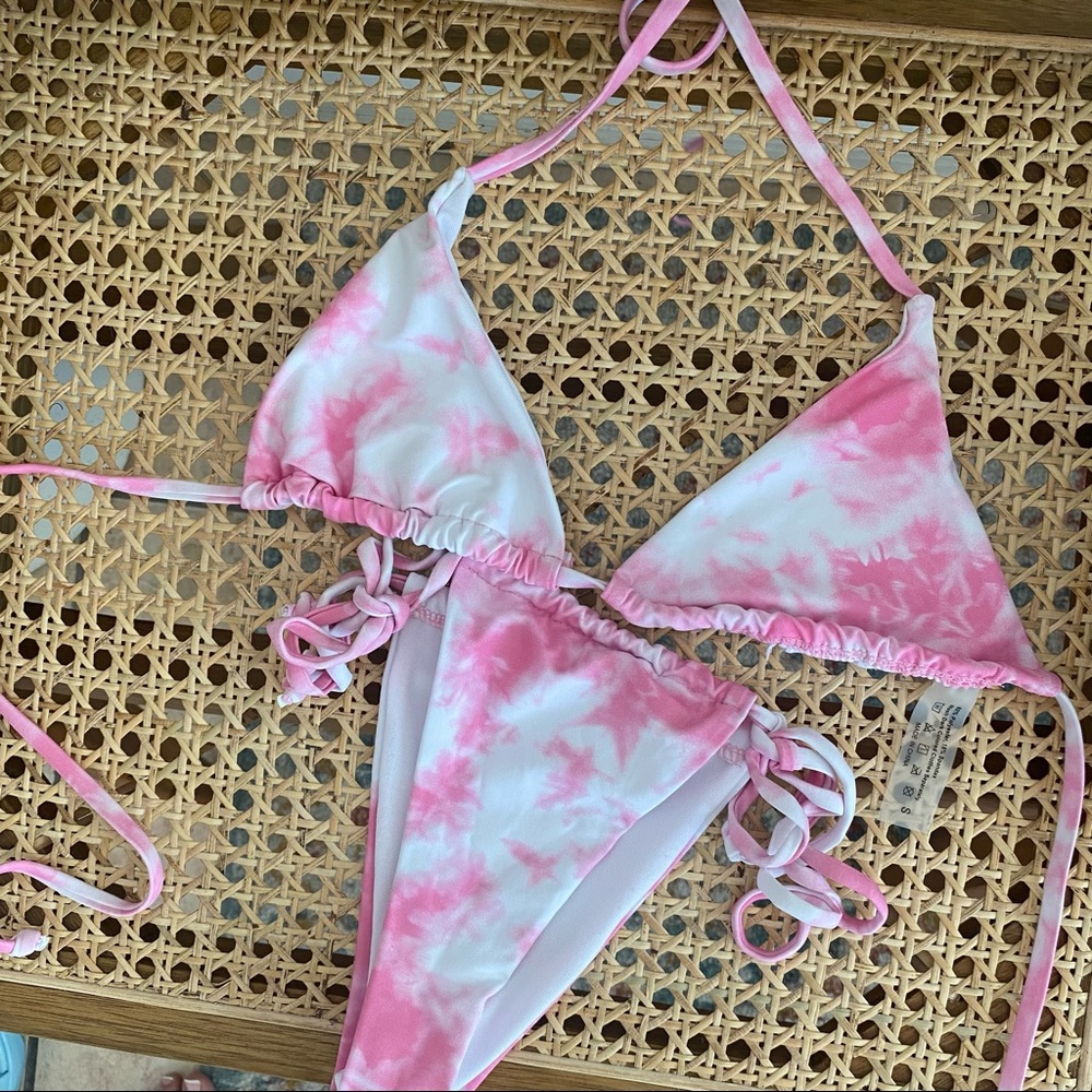 Pink tie dye skimpy bikini set